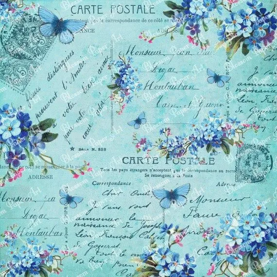 Papel Collage Azul para Decoupage Artesanías por blossompaperart