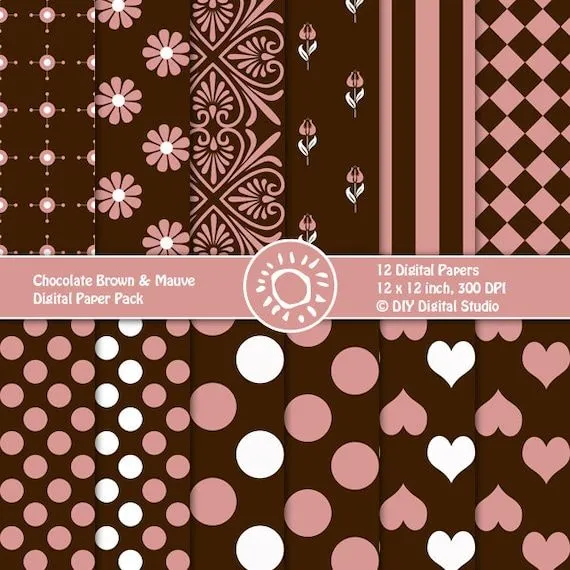 Chocolate marrón & malva rosa papel Digital. por DIYDigitalStudio
