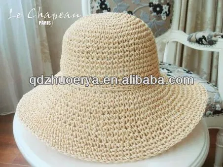 de papel de paja crochet verano playa sombrero-Otros Sombreros y ...