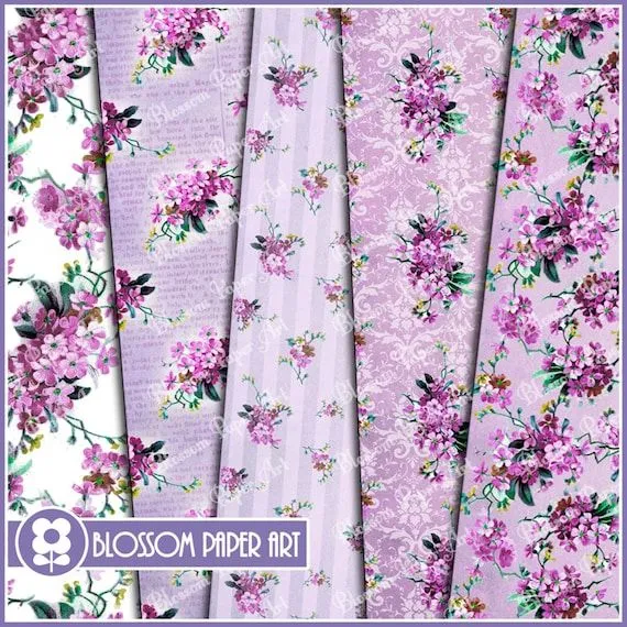 Papeles Decorativos en Violeta Floreados Papel por blossompaperart
