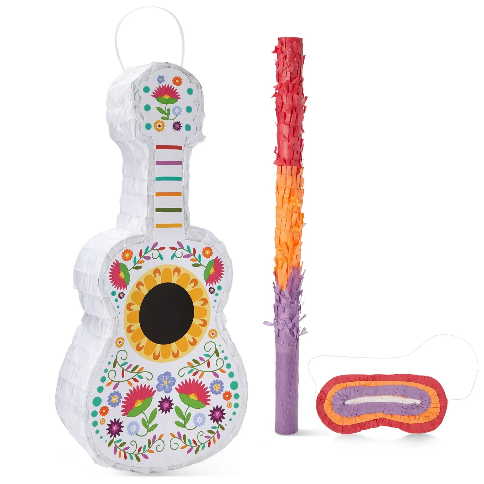 Paquete de 3 piezas de piñata de guitarra floral con venda y murciélago  para fiesta de cumpleaños de niños, Cinco de Mayo (17 x 10 x 3 pulgadas) :  Amazon.com.mx: Juguetes y Juegos