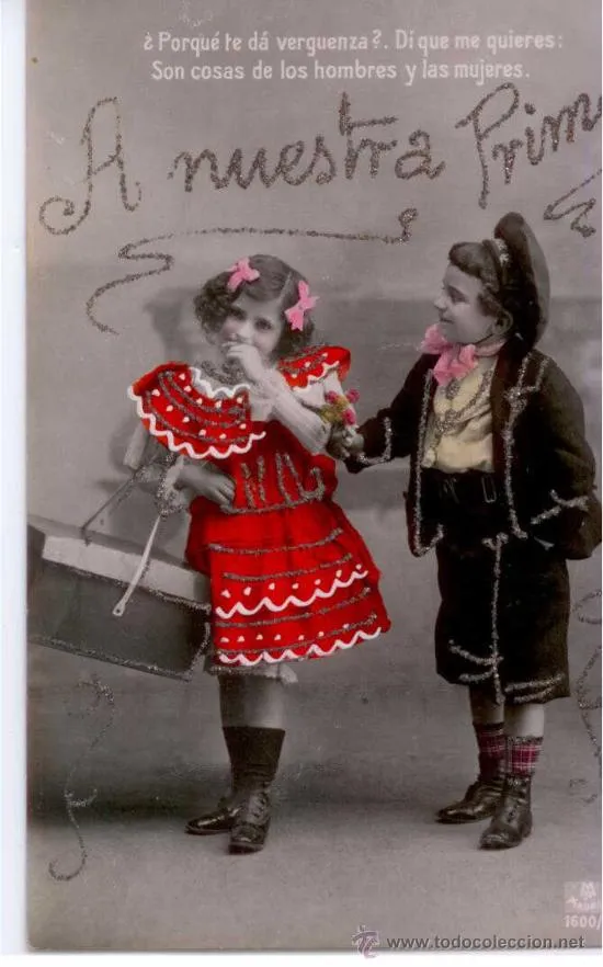 Pareja de niños enamorados. decorado con pedrería. MP Madrid. 1900 ...