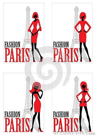 Paris Fashion: silueta de 4 mujeres frente a la torre Eiffel.