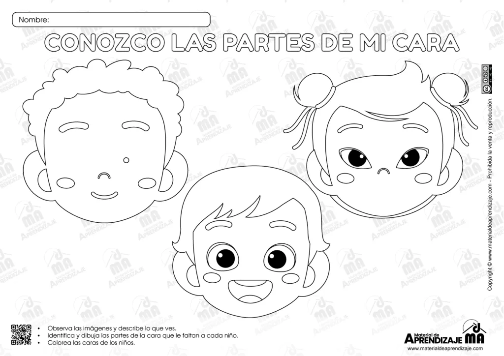 Las Partes de la Cara: Fichas Imprimibles para Niños de 3 Años : Material  de Aprendizaje