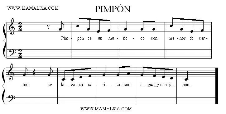 Partitura de Pinpón - Mamá Lisa's World en español