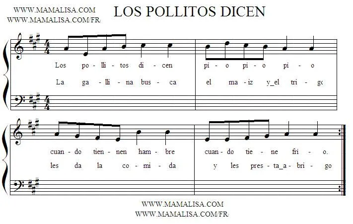 Partitura de Los pollitos dicen - Mamá Lisa's World en español
