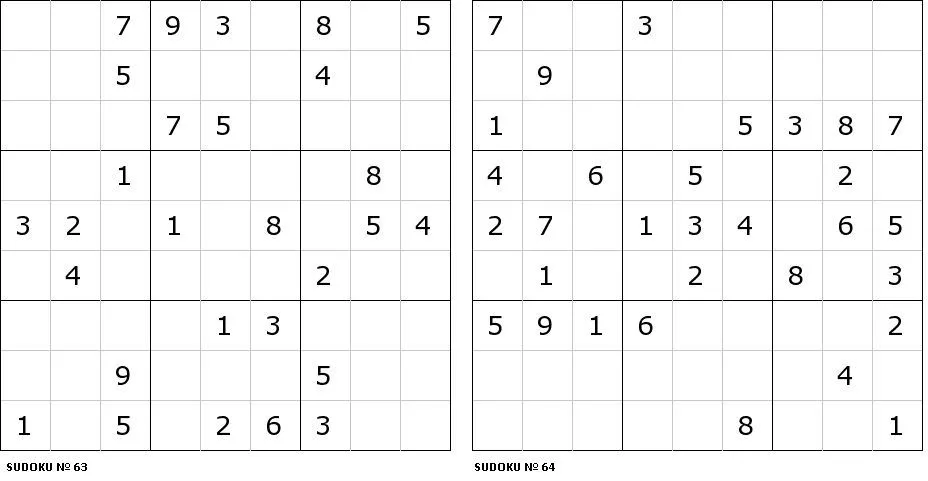 Pasatiempos para Imprimir: Sudokus nº 63 y 64 Pasatiempos para Imprimir: Sudokus nº 63 y 64