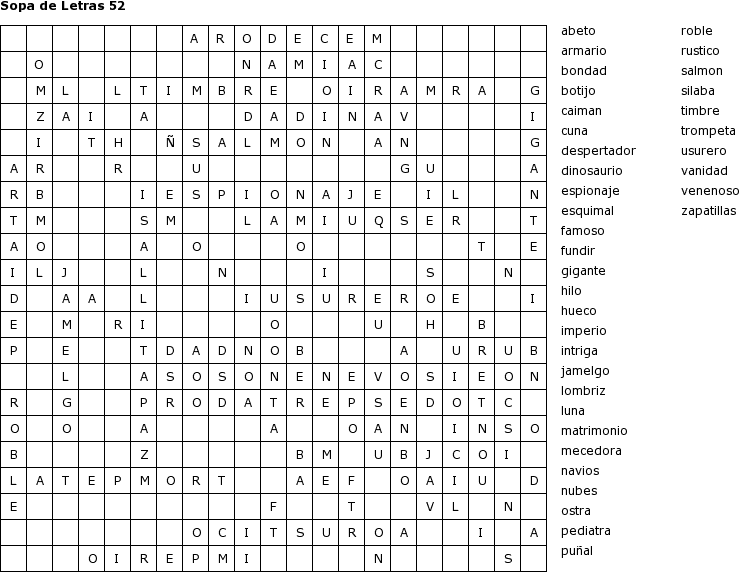 Pasatiempos para Imprimir: Sopa de Letras nº 52 Pasatiempos para Imprimir: Sopa de Letras nº 52