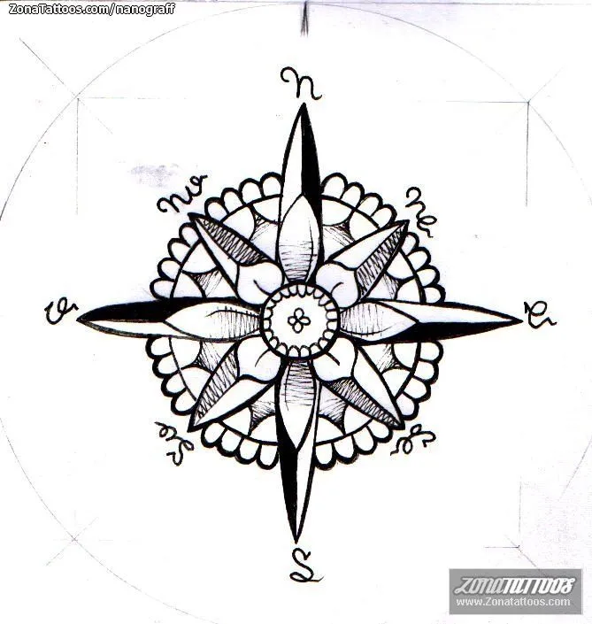Diseño/Plantilla tatuaje Rosa de los vientos | dibujos | Pinterest