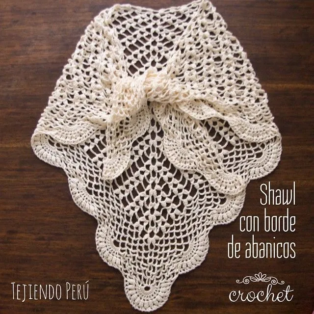 Paso a paso: shawl o chal con borde de abanicos tejido a crochet ...