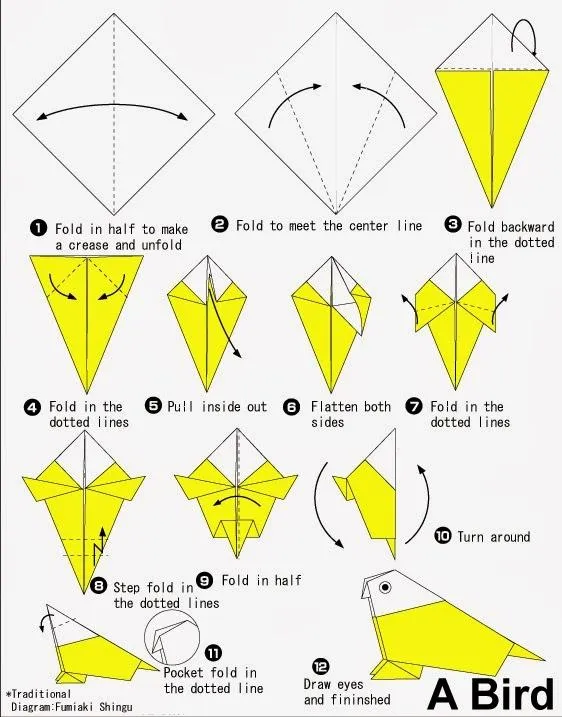 Origami pájaro paso a paso - Imagui