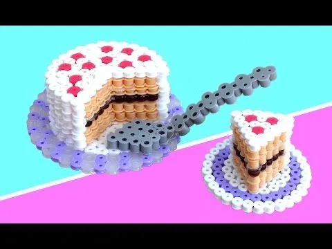 PASTEL o TARTA 3D de hama beads (perler bead) - YouTube