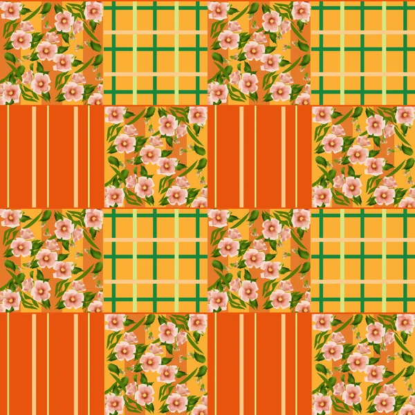 Patchwork retro naranja a cuadros florales de fondo — Foto stock ...