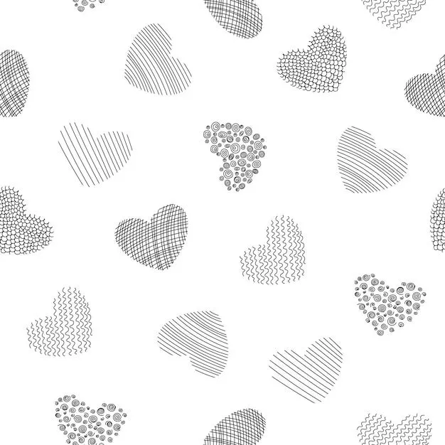 Patrón de contorno vectorial con corazones para imprimir en tela, papel. patrón de corazones en blanco y negro | Vector Premium Patrón de contorno vectorial con corazones para imprimir en tela, papel. patrón de corazones en blanco y negro | Vector Premium
