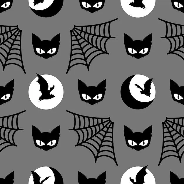 Patrón sin costuras gótico de halloween compuesto por gatos, murciélagos y  web para imprimir en paquetes, envoltorios | Vector Premium