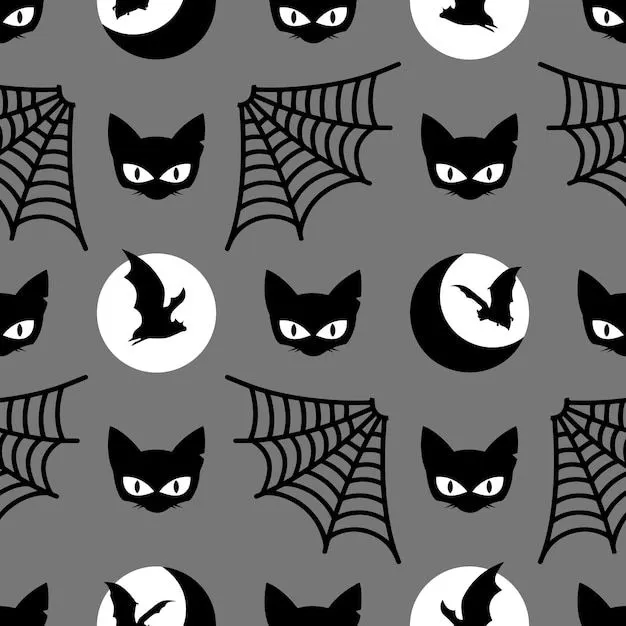 Patrón sin costuras gótico de halloween compuesto por gatos, murciélagos y web para imprimir en paquetes, envoltorios | Vector Premium Patrón sin costuras gótico de halloween compuesto por gatos, murciélagos y web para imprimir en paquetes, envoltorios | Vector Premium