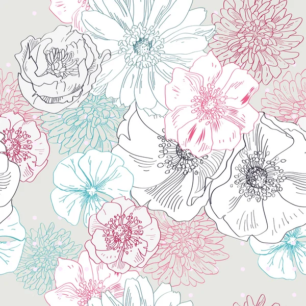 Patrón floral sin fisuras. mano dibujar flor realista — Vector ...