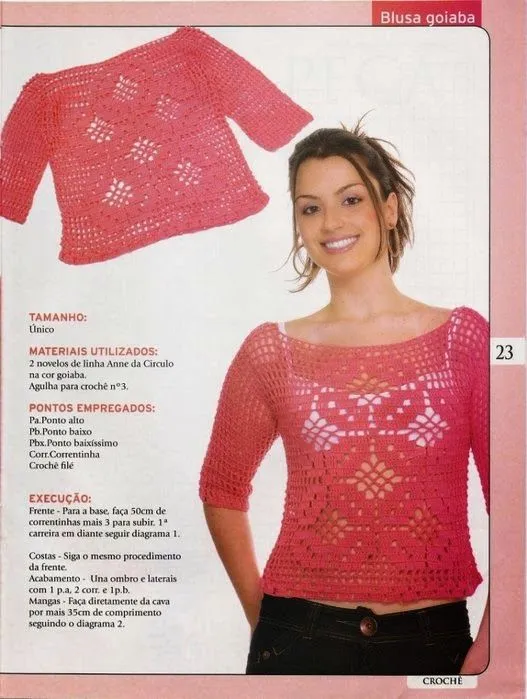 Patrones de blusa juvenil tejida al crochet | Crochet y Dos agujas