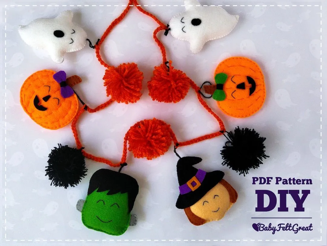 Patrones de costura decoración Halloween DIY Brujita Fantasma Frankenstein  Calabaza adornos fieltro Patrón de costura fieltro - Etsy México