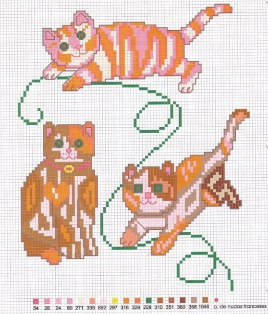 Patrones y esquemas gratis: Cuadro de gatos a punto de cruz Patrones y esquemas gratis: Cuadro de gatos a punto de cruz