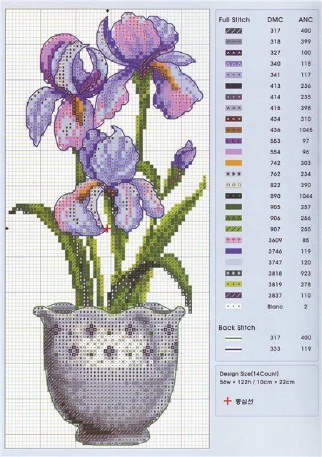 Patrones y esquemas gratis: Flores lilas en un jarrón