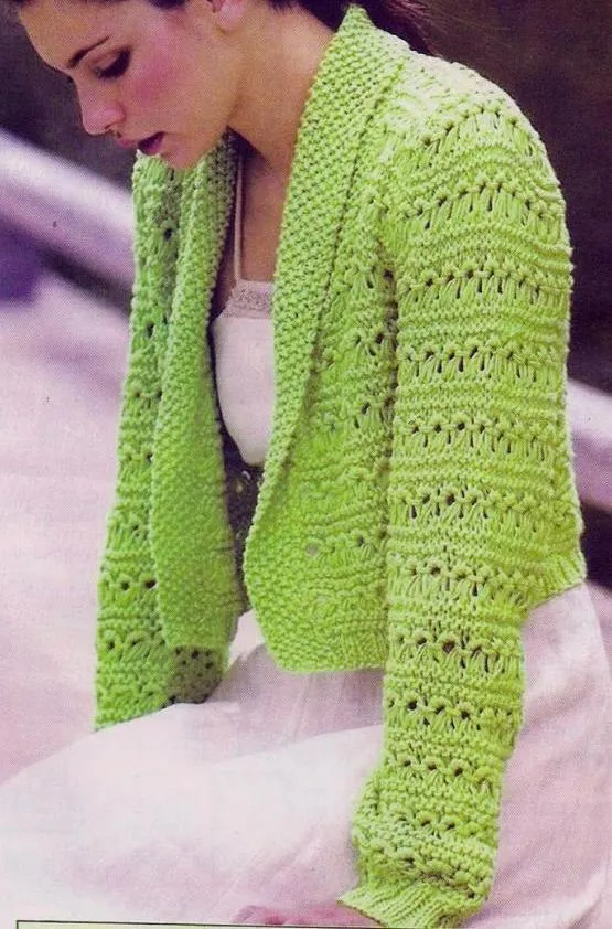 Patrones de Tejido Gratis - Suéter verde abierto