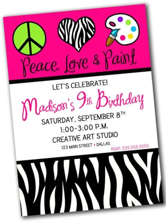 Paz amor & pintura arte fiesta cumpleaños invitación por khudd