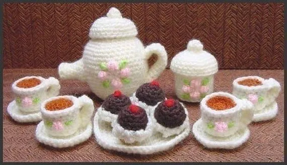 PDF Amigurumi Crochet Patrón juego de té en por DeliciousCrochet