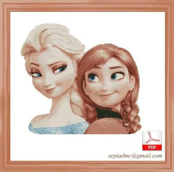 PDF Frozen Elsa y Anna Patron punto de cruz por SepiaDMC