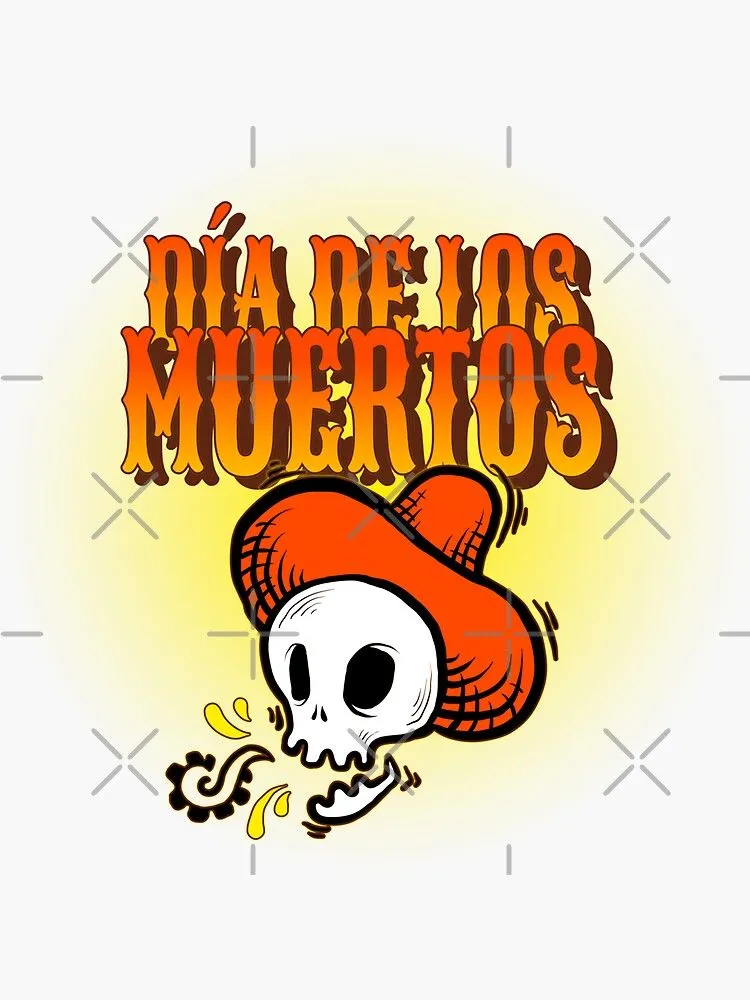 Pegatina for Sale con la obra «Día De Los Muertos Calavera Mexicana De  Dibujos Animados Con Sombrero Naranja Y Amarillo» de DeadBishop | Redbubble