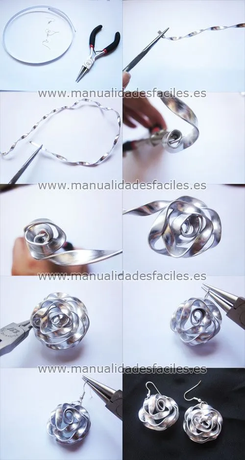 Como hacer pendientes con hilo de aluminio plano | Manualidades ...