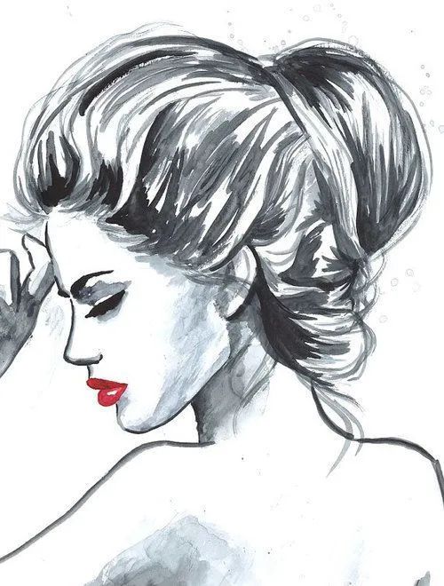 pensativa de labios rojos | Dibujos | Pinterest | Fashion Drawings ...