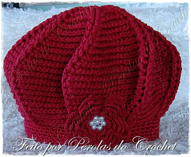 Pérolas do Crochet: Boina em croche relevo Vermelha