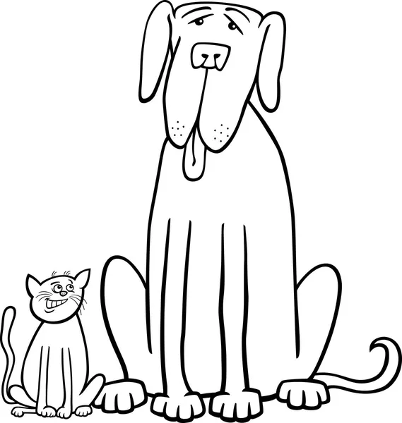 perro y gato de dibujos animados para colorear libro — Vector ...