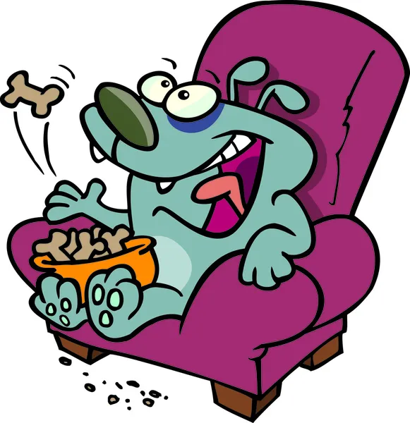 perro perezoso de dibujos animados comiendo galletas en una silla ...