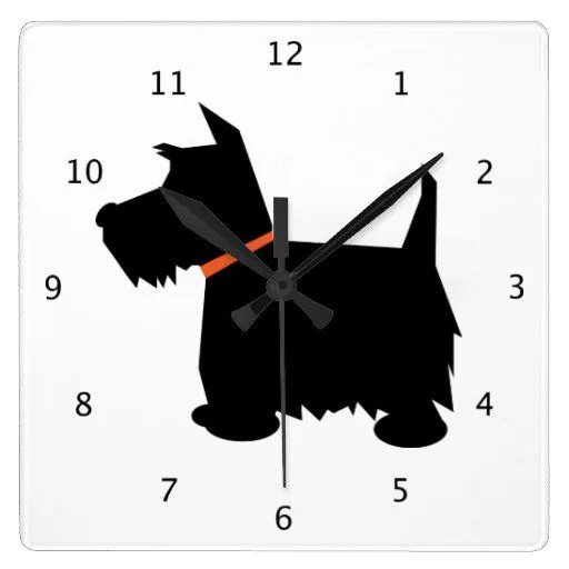 Perro de Terrier del escocés, silueta negra del es Reloj Cuadrado ...