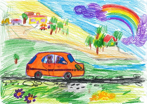 perro viajar en auto. dibujo de niño — Foto stock © soleg #21719877