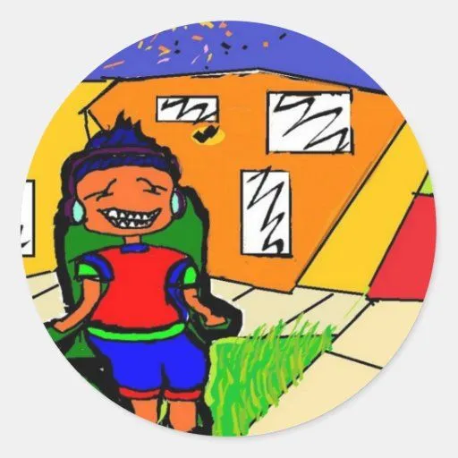 personaje de dibujos animados con la casa en fondo pegatinas de ... personaje de dibujos animados con la casa en fondo pegatinas de ...