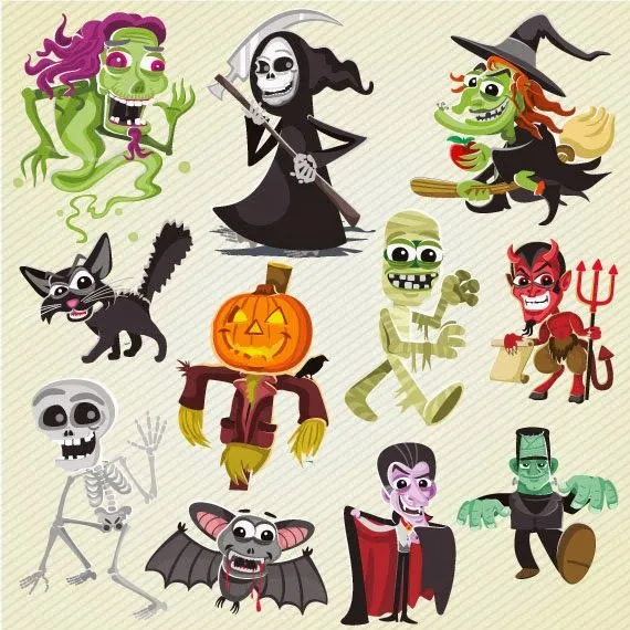 Personajes Cartoon de Halloween - imagen | Vector ClipArt