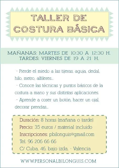 personal bilonguis: TALLER DE COSTURA BÁSICA personal bilonguis: TALLER DE COSTURA BÁSICA