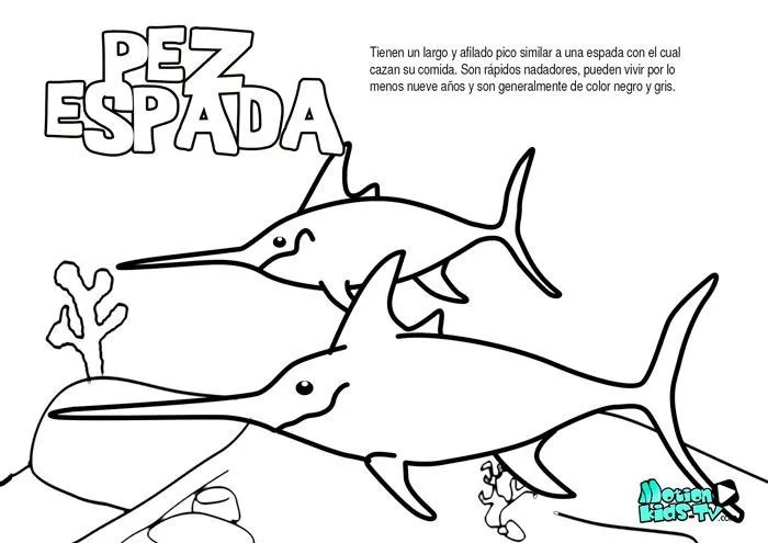 El pez espada, dibujos para colorear de peces educativos para ...