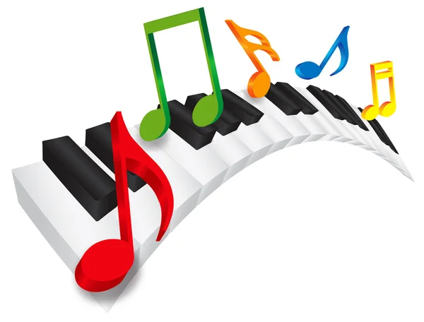 Piano ondulado teclado y música notas ilustración 3d — Vector ...