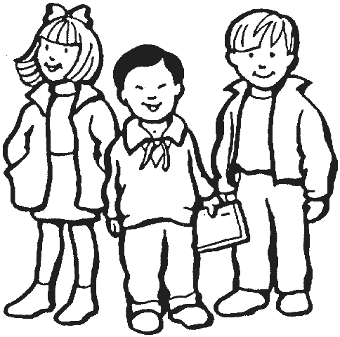 Colorear una niña y dos niños de pie - Portal Escuela