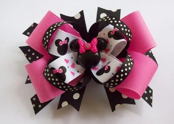 Pink and Black Minnie Hair Bow Minnie Mouse by JustinesBoutique