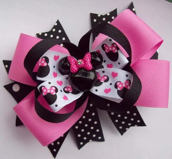 Pink And Black Minnie Mouse Head Hair Bow -Large Minnie ... | Hair Bo…