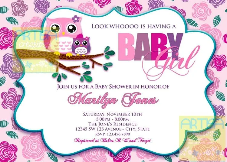 Pink Owl Baby Shower Invitation Owl Baby Girl by artisacreations