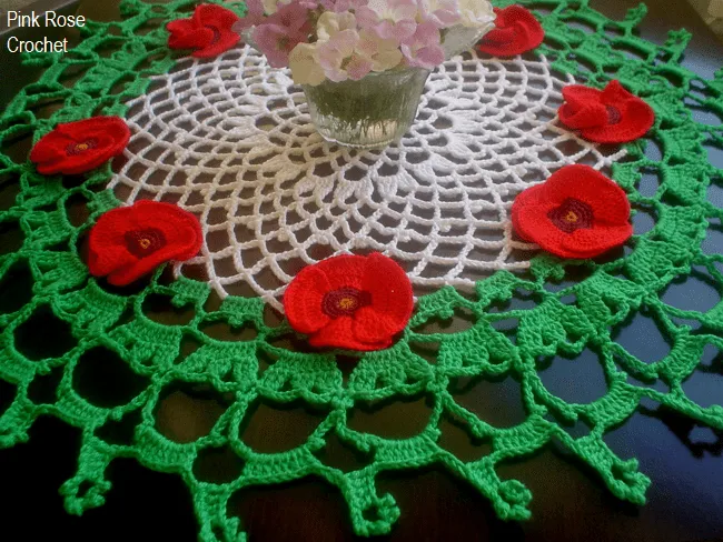 Pink Rose Crochet: Centro de Mesa Toalhinha Papoulas de Crochê