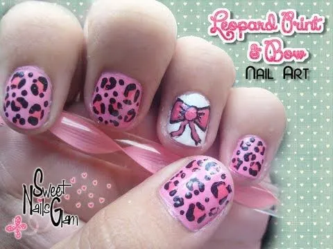 Pinky Leopard Print & Bow Nail Art ♥• (For Short Nails/Para uñas ...