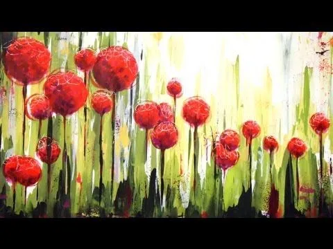 Como pintar con acrílicos - Cuadro "Flores en el jardin" - YouTube