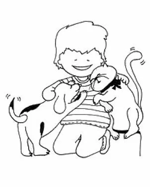 Pintar a un niño que esta jugando con un perro y un gato - Portal ...